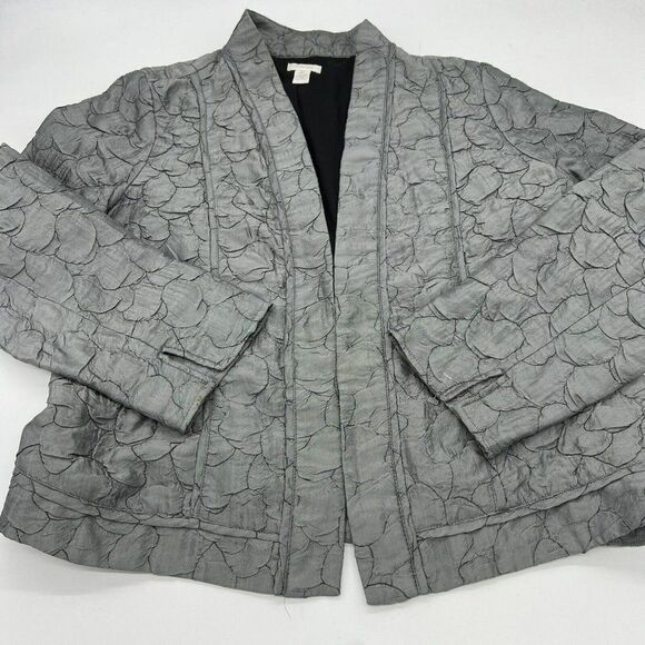 Chicos Open Blazer Crinkle Gray Fully Lined size 2 Medium - Picture 1 of 4